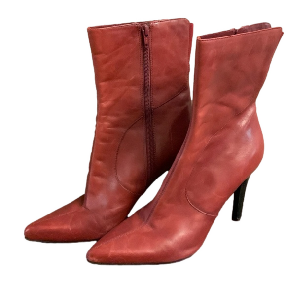 Nine West womens dark red oxblood burgundy leather high heeled ankle boots sz 10 - Picture 1 of 8